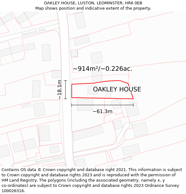 OAKLEY HOUSE, LUSTON, LEOMINSTER, HR6 0EB: Plot and title map