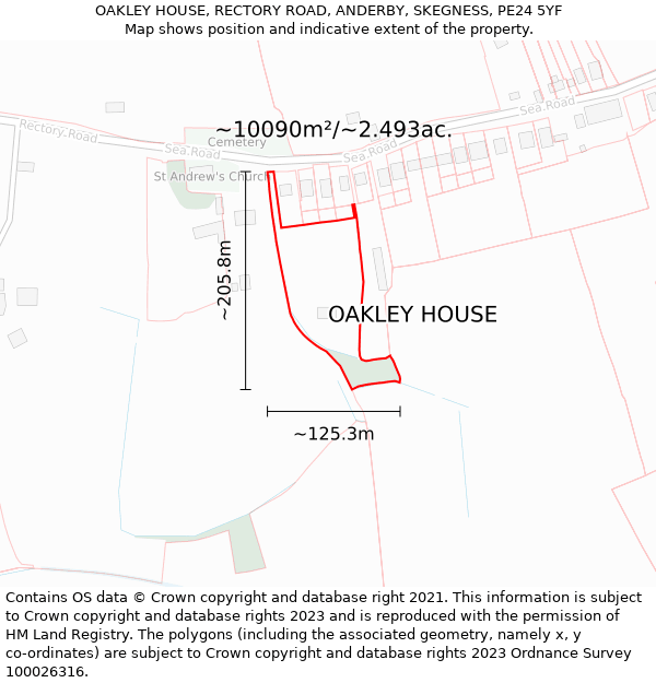 OAKLEY HOUSE, RECTORY ROAD, ANDERBY, SKEGNESS, PE24 5YF: Plot and title map