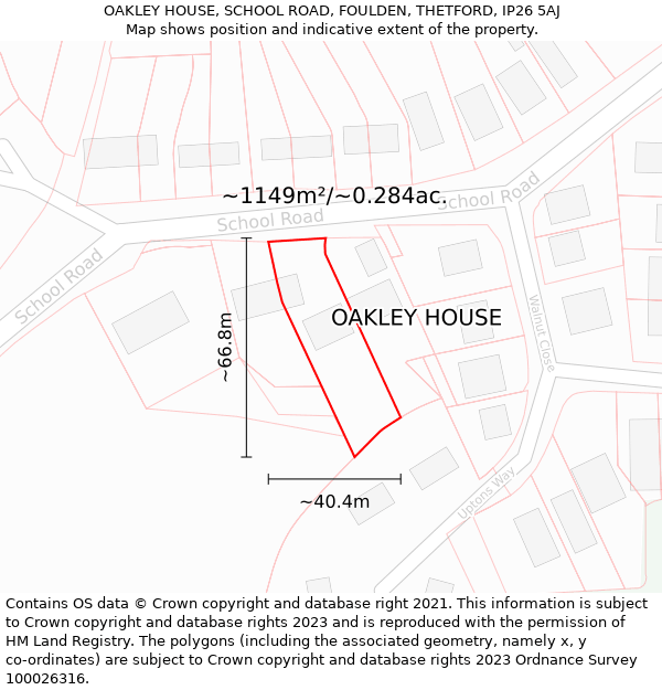 OAKLEY HOUSE, SCHOOL ROAD, FOULDEN, THETFORD, IP26 5AJ: Plot and title map