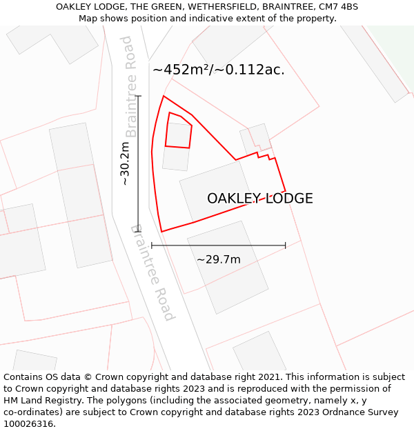 OAKLEY LODGE, THE GREEN, WETHERSFIELD, BRAINTREE, CM7 4BS: Plot and title map