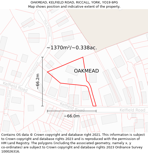 OAKMEAD, KELFIELD ROAD, RICCALL, YORK, YO19 6PG: Plot and title map