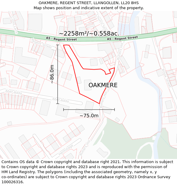 OAKMERE, REGENT STREET, LLANGOLLEN, LL20 8HS: Plot and title map