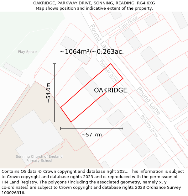 OAKRIDGE, PARKWAY DRIVE, SONNING, READING, RG4 6XG: Plot and title map