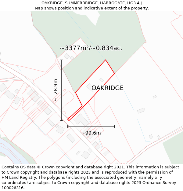 OAKRIDGE, SUMMERBRIDGE, HARROGATE, HG3 4JJ: Plot and title map