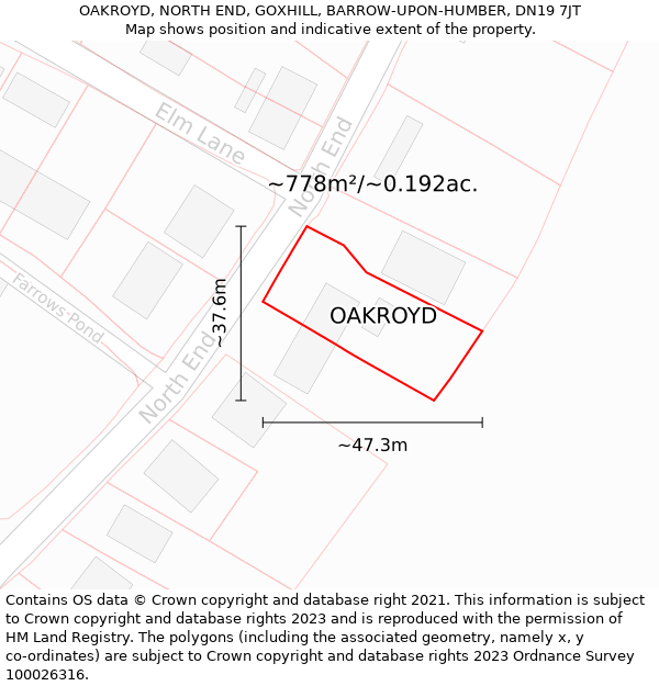 OAKROYD, NORTH END, GOXHILL, BARROW-UPON-HUMBER, DN19 7JT: Plot and title map