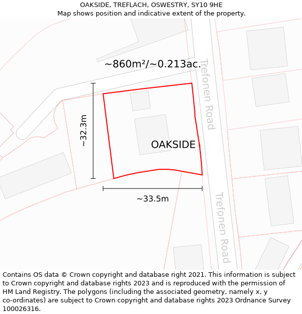 OAKSIDE, TREFLACH, OSWESTRY, SY10 9HE: Plot and title map