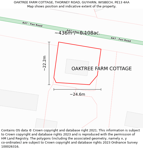 OAKTREE FARM COTTAGE, THORNEY ROAD, GUYHIRN, WISBECH, PE13 4AA: Plot and title map