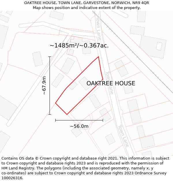 OAKTREE HOUSE, TOWN LANE, GARVESTONE, NORWICH, NR9 4QR: Plot and title map