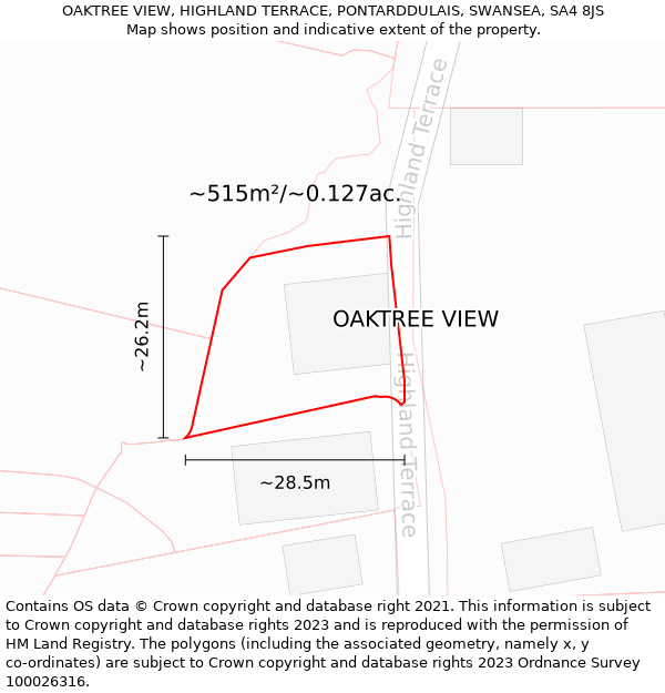 OAKTREE VIEW, HIGHLAND TERRACE, PONTARDDULAIS, SWANSEA, SA4 8JS: Plot and title map