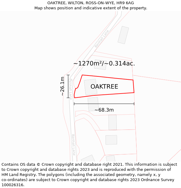 OAKTREE, WILTON, ROSS-ON-WYE, HR9 6AG: Plot and title map