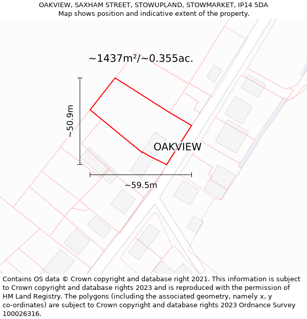 OAKVIEW, SAXHAM STREET, STOWUPLAND, STOWMARKET, IP14 5DA: Plot and title map