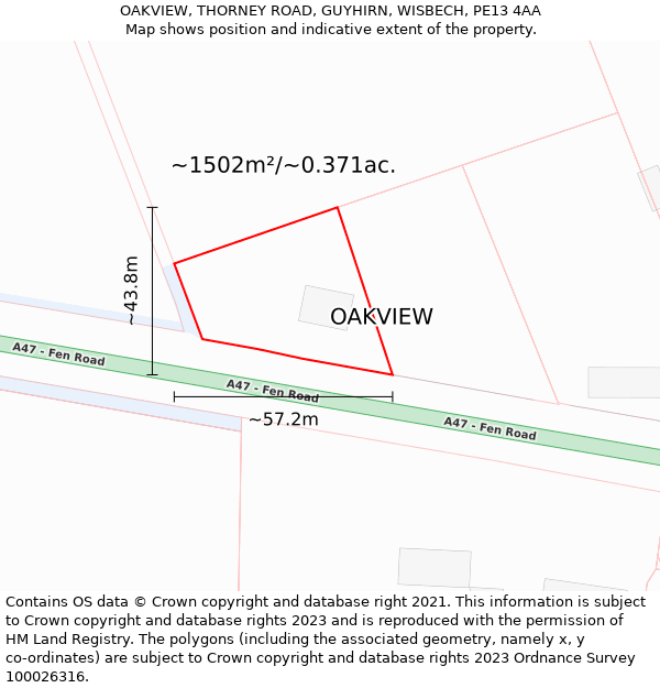 OAKVIEW, THORNEY ROAD, GUYHIRN, WISBECH, PE13 4AA: Plot and title map