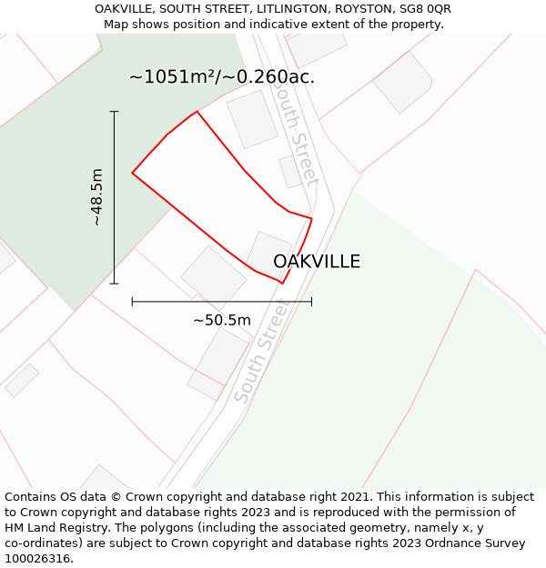 OAKVILLE, SOUTH STREET, LITLINGTON, ROYSTON, SG8 0QR: Plot and title map