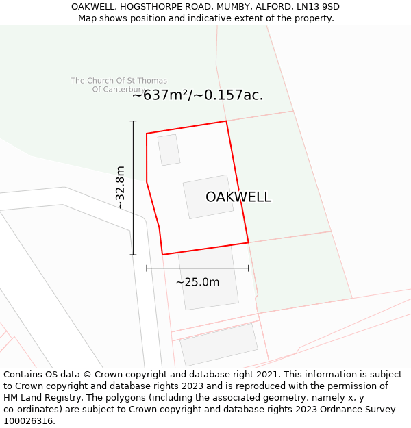 OAKWELL, HOGSTHORPE ROAD, MUMBY, ALFORD, LN13 9SD: Plot and title map