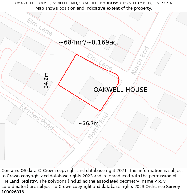 OAKWELL HOUSE, NORTH END, GOXHILL, BARROW-UPON-HUMBER, DN19 7JX: Plot and title map