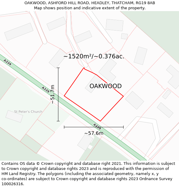 OAKWOOD, ASHFORD HILL ROAD, HEADLEY, THATCHAM, RG19 8AB: Plot and title map