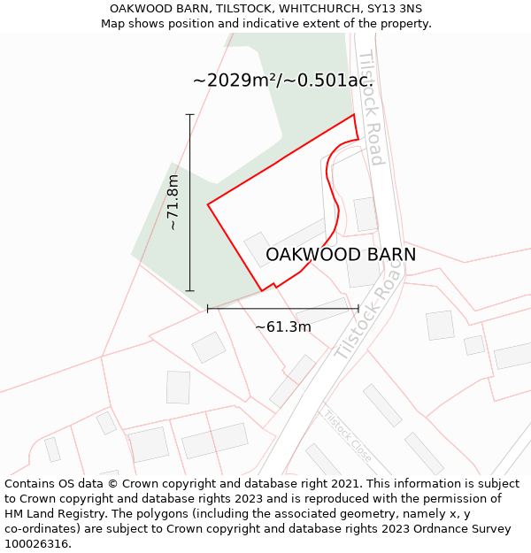 OAKWOOD BARN, TILSTOCK, WHITCHURCH, SY13 3NS: Plot and title map