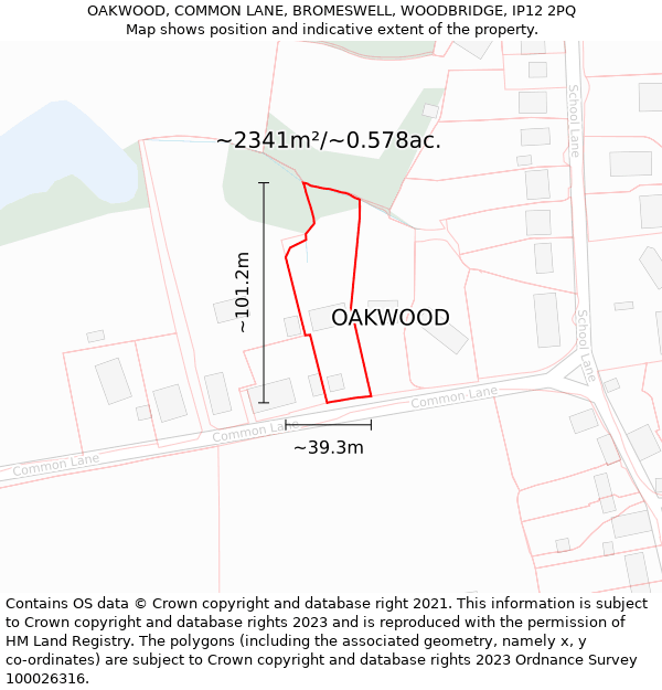 OAKWOOD, COMMON LANE, BROMESWELL, WOODBRIDGE, IP12 2PQ: Plot and title map