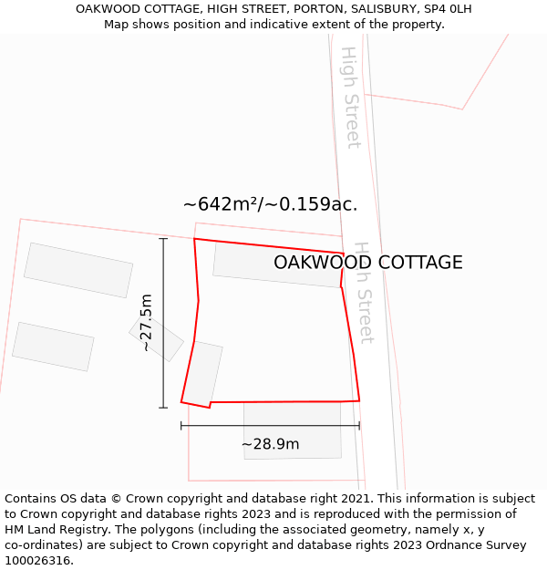 OAKWOOD COTTAGE, HIGH STREET, PORTON, SALISBURY, SP4 0LH: Plot and title map