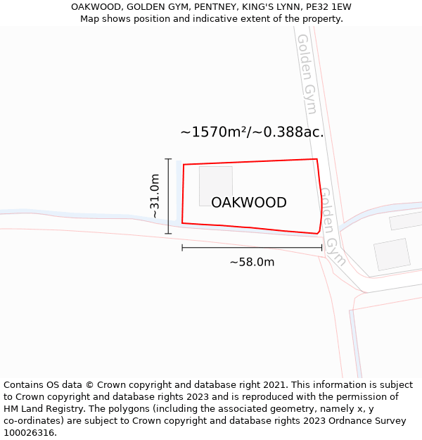 OAKWOOD, GOLDEN GYM, PENTNEY, KING'S LYNN, PE32 1EW: Plot and title map