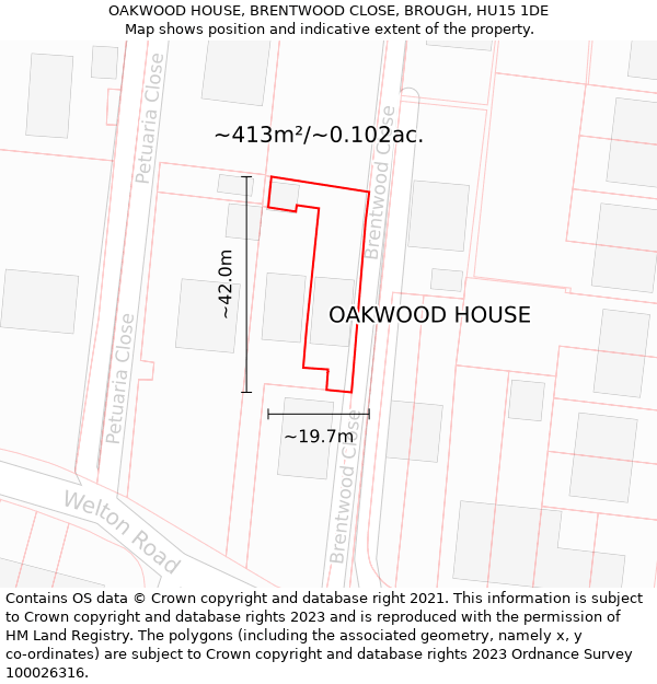 OAKWOOD HOUSE, BRENTWOOD CLOSE, BROUGH, HU15 1DE: Plot and title map