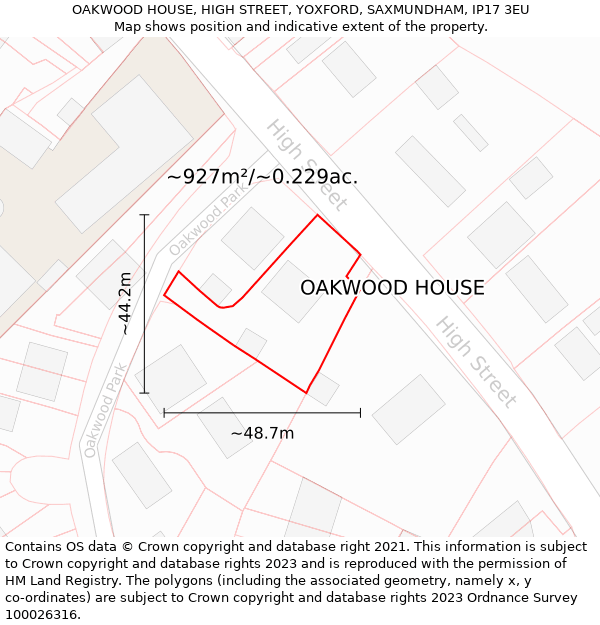 OAKWOOD HOUSE, HIGH STREET, YOXFORD, SAXMUNDHAM, IP17 3EU: Plot and title map