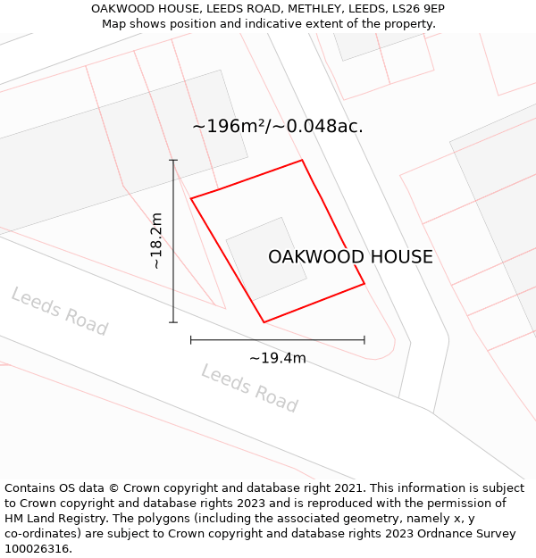 OAKWOOD HOUSE, LEEDS ROAD, METHLEY, LEEDS, LS26 9EP: Plot and title map