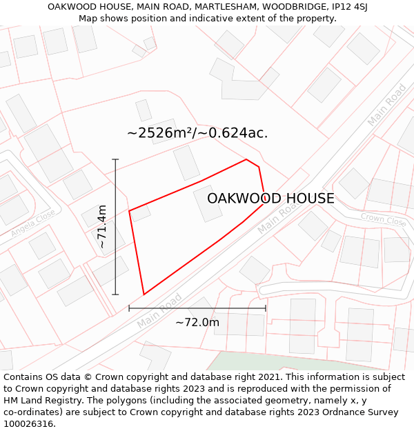 OAKWOOD HOUSE, MAIN ROAD, MARTLESHAM, WOODBRIDGE, IP12 4SJ: Plot and title map
