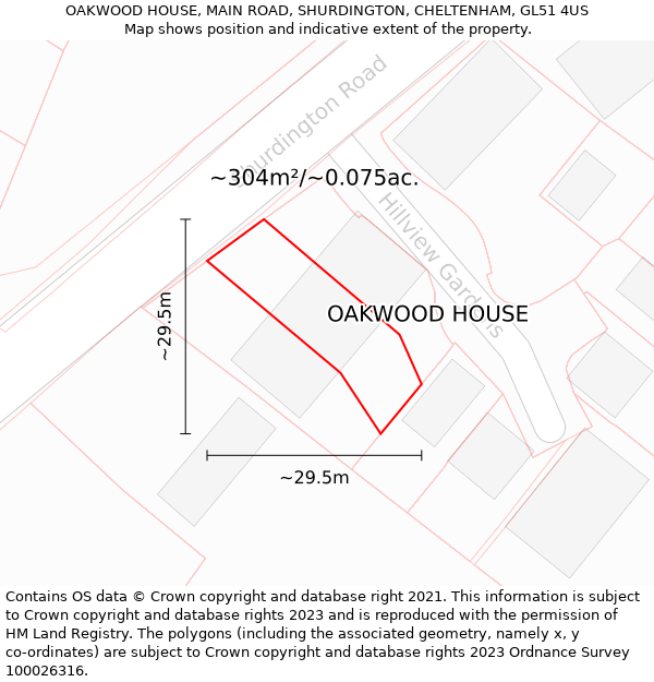 OAKWOOD HOUSE, MAIN ROAD, SHURDINGTON, CHELTENHAM, GL51 4US: Plot and title map