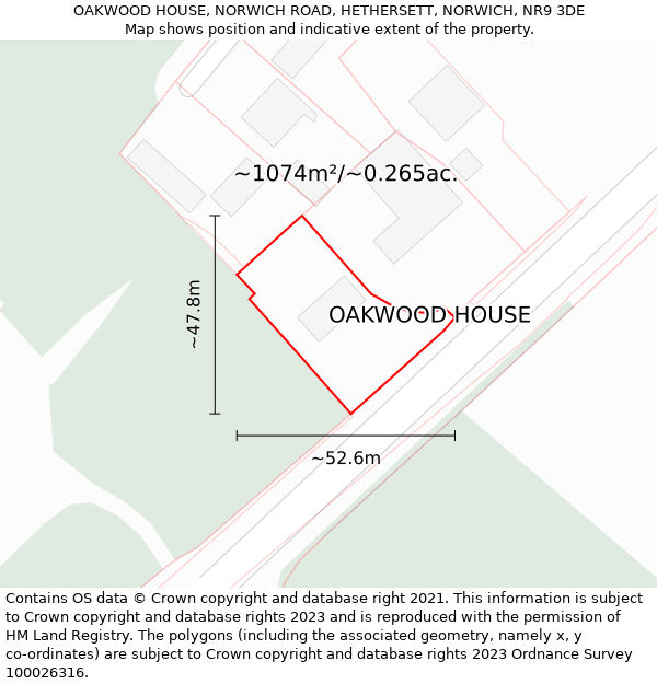 OAKWOOD HOUSE, NORWICH ROAD, HETHERSETT, NORWICH, NR9 3DE: Plot and title map