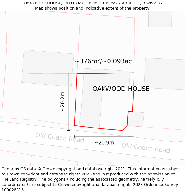 OAKWOOD HOUSE, OLD COACH ROAD, CROSS, AXBRIDGE, BS26 2EG: Plot and title map