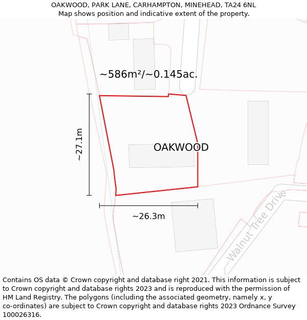 OAKWOOD, PARK LANE, CARHAMPTON, MINEHEAD, TA24 6NL: Plot and title map