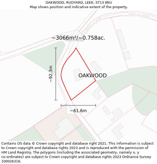 OAKWOOD, RUDYARD, LEEK, ST13 8RU: Plot and title map