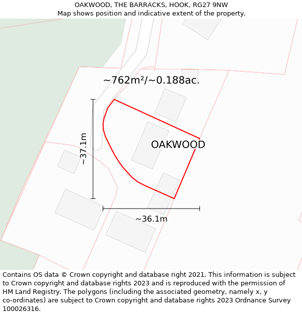 OAKWOOD, THE BARRACKS, HOOK, RG27 9NW: Plot and title map