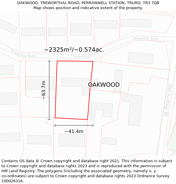 OAKWOOD, TREWORTHAL ROAD, PERRANWELL STATION, TRURO, TR3 7QB: Plot and title map