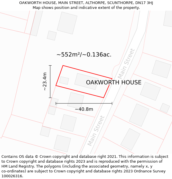 OAKWORTH HOUSE, MAIN STREET, ALTHORPE, SCUNTHORPE, DN17 3HJ: Plot and title map