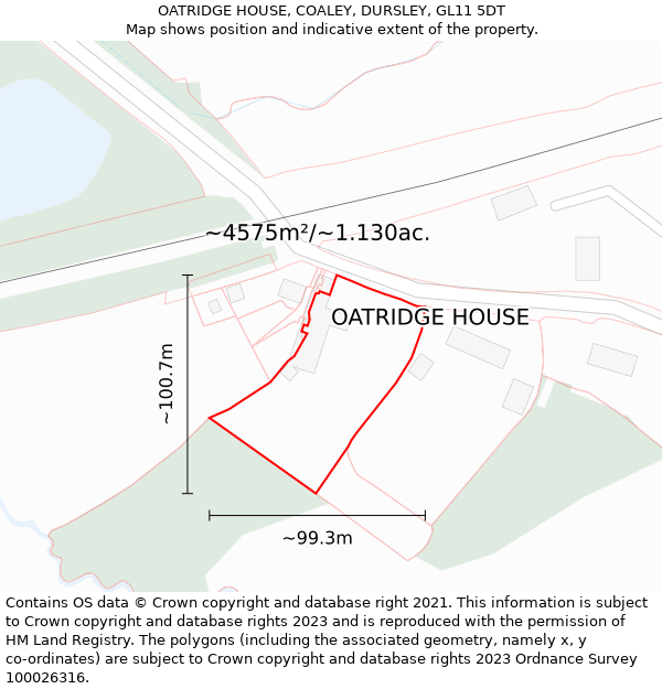 OATRIDGE HOUSE, COALEY, DURSLEY, GL11 5DT: Plot and title map