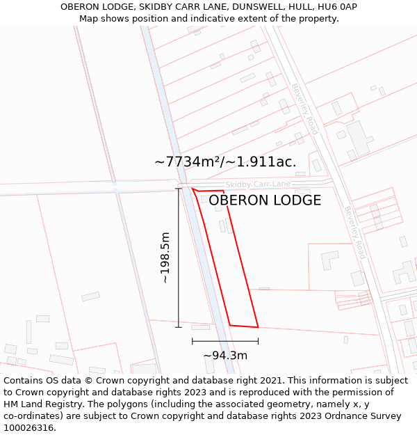 OBERON LODGE, SKIDBY CARR LANE, DUNSWELL, HULL, HU6 0AP: Plot and title map