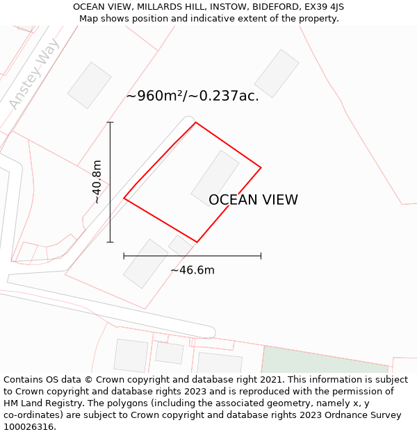 OCEAN VIEW, MILLARDS HILL, INSTOW, BIDEFORD, EX39 4JS: Plot and title map