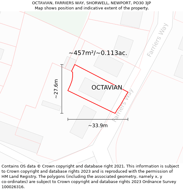 OCTAVIAN, FARRIERS WAY, SHORWELL, NEWPORT, PO30 3JP: Plot and title map