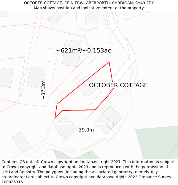 OCTOBER COTTAGE, CEIN ERW, ABERPORTH, CARDIGAN, SA43 2DY: Plot and title map