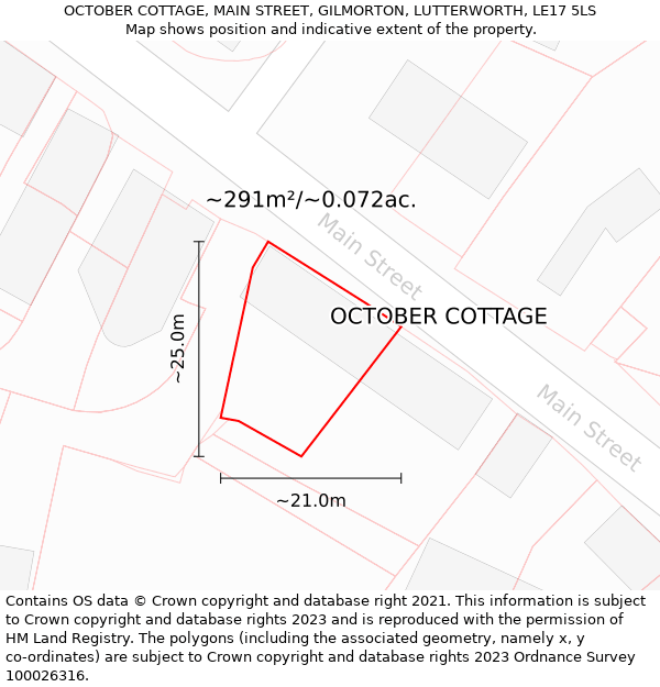 OCTOBER COTTAGE, MAIN STREET, GILMORTON, LUTTERWORTH, LE17 5LS: Plot and title map
