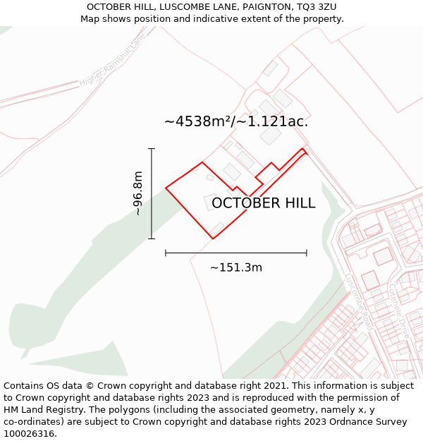 OCTOBER HILL, LUSCOMBE LANE, PAIGNTON, TQ3 3ZU: Plot and title map