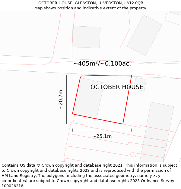 OCTOBER HOUSE, GLEASTON, ULVERSTON, LA12 0QB: Plot and title map