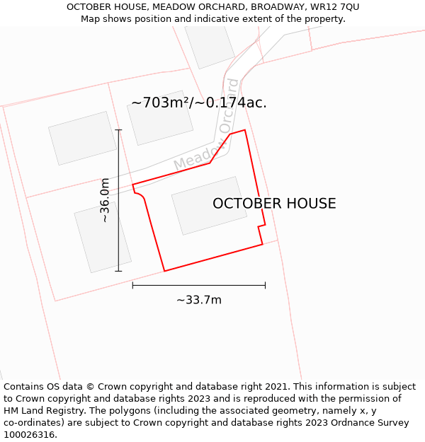 OCTOBER HOUSE, MEADOW ORCHARD, BROADWAY, WR12 7QU: Plot and title map