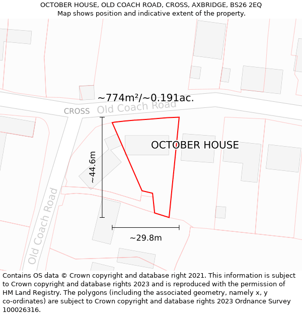 OCTOBER HOUSE, OLD COACH ROAD, CROSS, AXBRIDGE, BS26 2EQ: Plot and title map