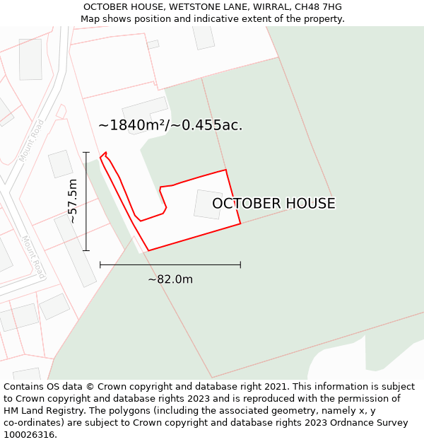 OCTOBER HOUSE, WETSTONE LANE, WIRRAL, CH48 7HG: Plot and title map