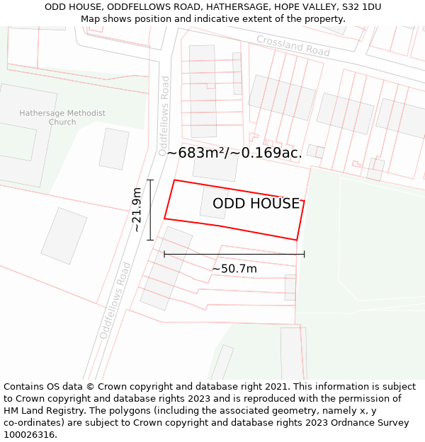 ODD HOUSE, ODDFELLOWS ROAD, HATHERSAGE, HOPE VALLEY, S32 1DU: Plot and title map