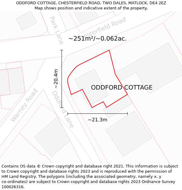 ODDFORD COTTAGE, CHESTERFIELD ROAD, TWO DALES, MATLOCK, DE4 2EZ: Plot and title map