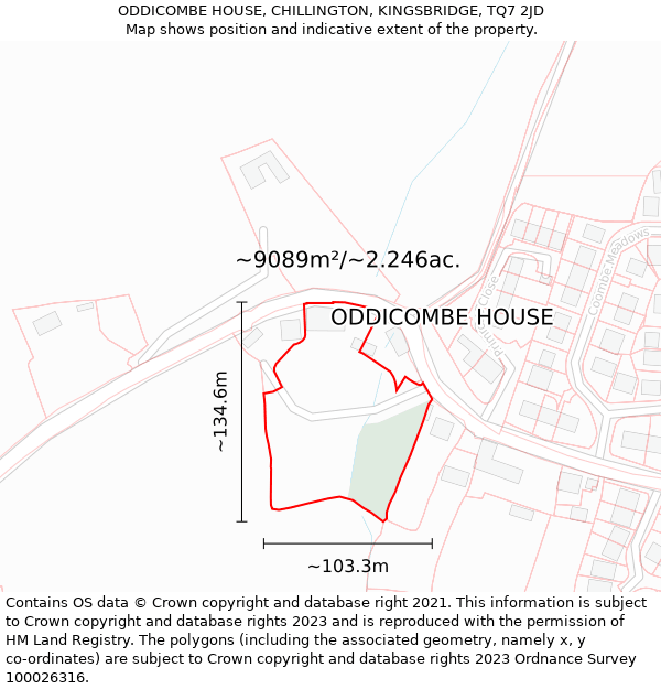 ODDICOMBE HOUSE, CHILLINGTON, KINGSBRIDGE, TQ7 2JD: Plot and title map